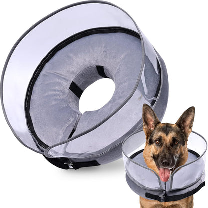 BARKLESS Dog Cone, Inflatable Dog Cone After Surgery for Large Breeds, Soft Surgery Collar with Enhanced Anti-Licking Guard Shield for Pets, Patented Protective Donut Collar