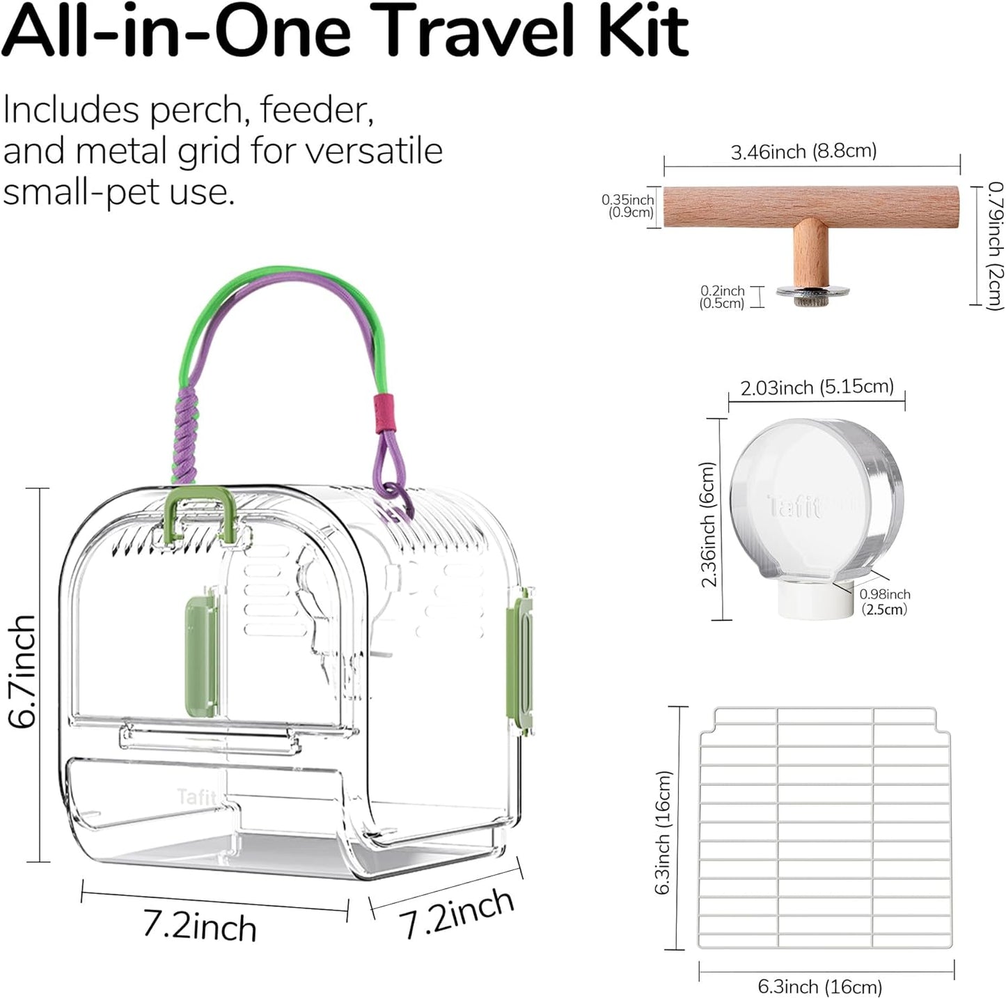 Bird Travel Carrier Cage with Metal Perch, Bottom Mesh, Food Bowl Tray, Cage Cover & Breathable Clear Ventilation for S/M Birds, Conures, Parakeets, Budgies, Canaries, Lovebirds - Purple