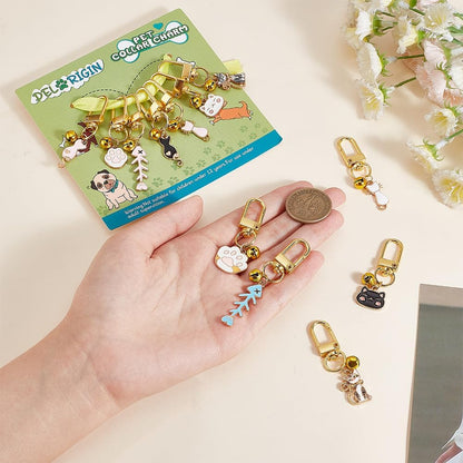 12pcs Cat Dog Collar Bells Charms, Pet Enamel Collar Bells Fishbone Jewelry Charms Cat Paw Alloy Collars Charm Bells for Cats Dogs Rabbit Necklace DIY Keyring Pendants Bag Decor