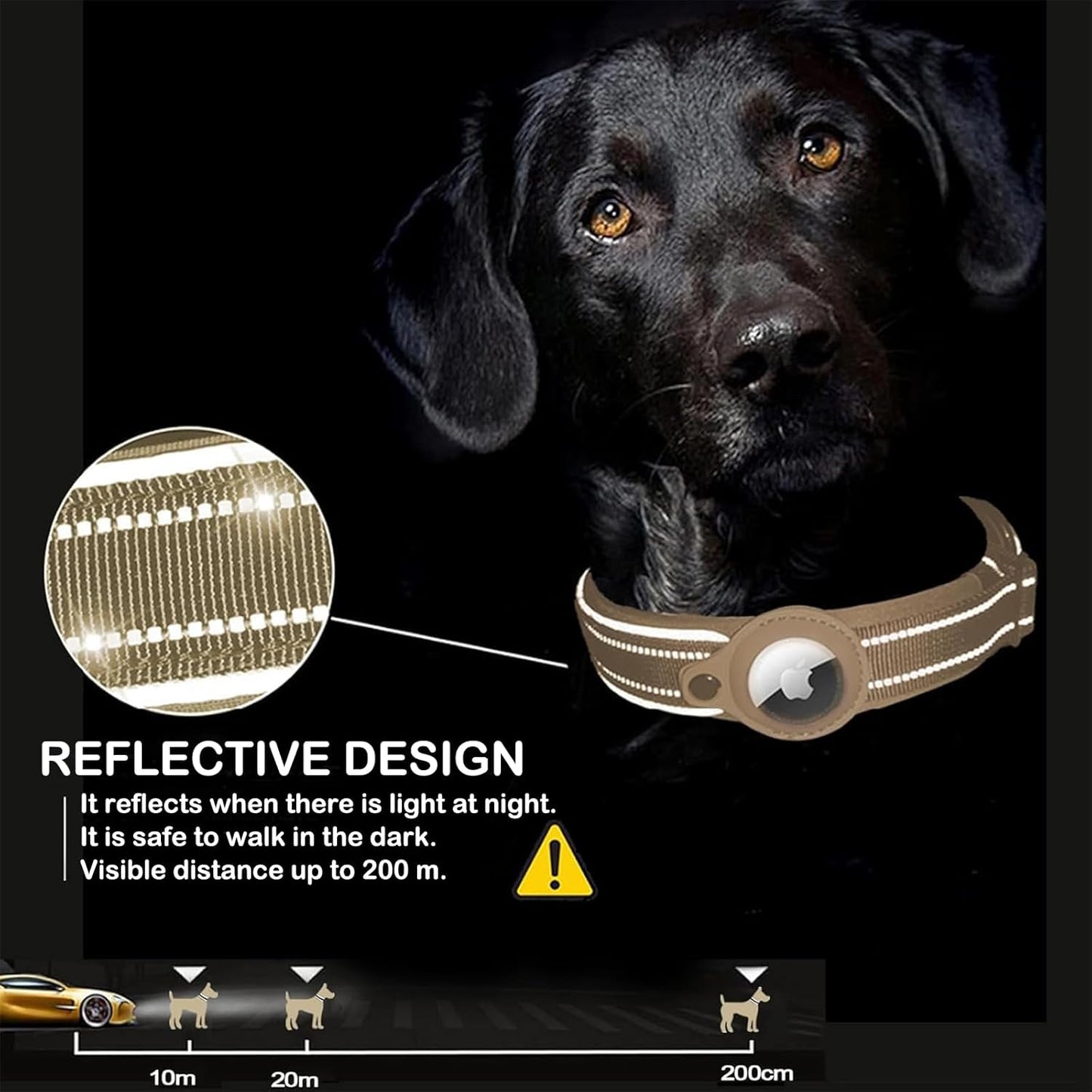 Ericfavre Airtag Dog Collar, Reflective Dog Collar with Airtag Holder, Comfortable Padded and Adjustable Airtag Dog Tracking Collar with Airtag Dog Collar Holder for Small Medium Large Dog (Beige, S)