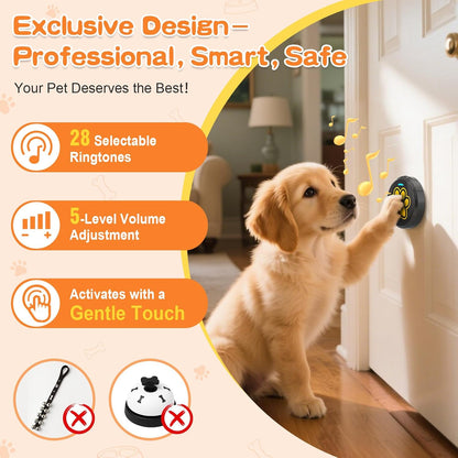 ChunHee Dog Training Bells for Door - Dog Door Bell for with 28 Custom Sounds | Dog Bell for Door Potty Training | Chew-Proof & Adjustable Volume (0-115dB) | Teach Puppies to Signal to Go Outside