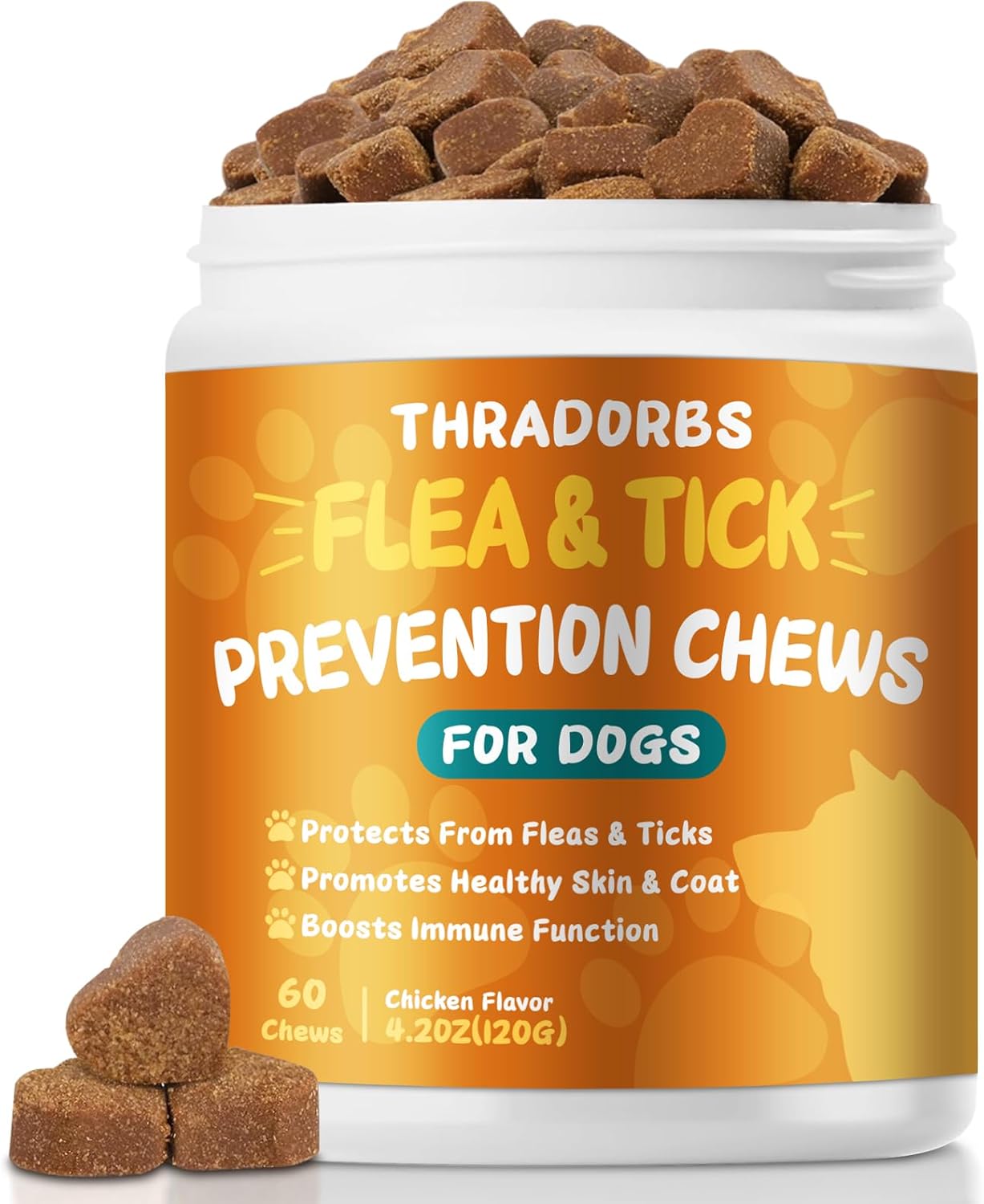 Flea and Tick Prevention for Dogs Chewables, 60 Chews, Natural Dog Flea and Tick Treatment Chewable Supplement for All Breeds & Ages, Beef Flavor