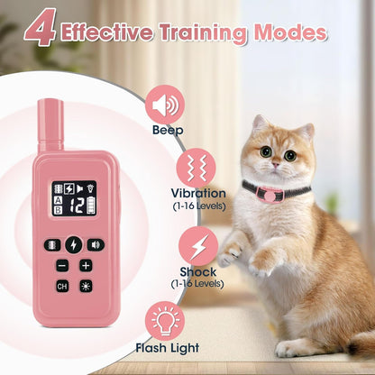 Cat Shock Collar Smallest Cat Training Collar with Remote 2000ft Range Electric Cats Bark Collar with Shock, Vibration, Beep 3 Modes to Stop Meowing, Waterproof, Rechargeable,Pink