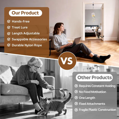 2-in-1 Cat Toy Interactive Feather Toy Door Hanging Kitty String Treat Toy Retractable Doorway Kitten Self Play Teaser Wand Toy Enrichment Accessories for Bored Indoor Kitten Adult Cat