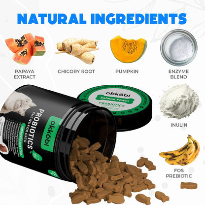 Probiotics for Cats Chews 200PCs - Digestive, Gut Health & Diarrhea Support - Probiotic Chews for Feline - Expert Approved US Formula with Cat Probiotics, Enzymes & Natural Ingredients - Salmon