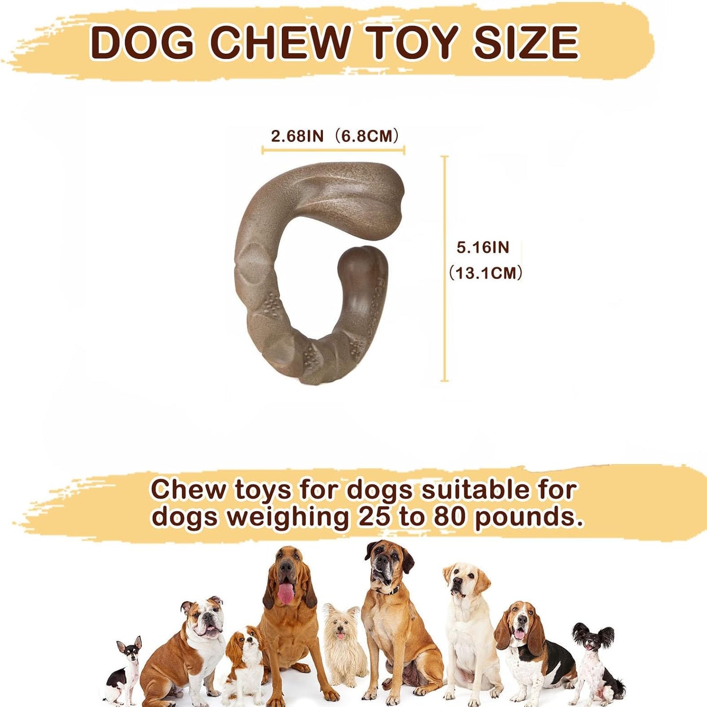 Tough Dog Toys for Aggressive Chewers, Bacon Scented & Curved Nylon Bone to Keep Them Busy, Durable Chew Toy for Medium & Large Breeds (25-80 lbs)