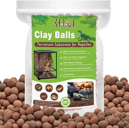 Halatool Reptile Substrate 2QT Clay Pebbles Terrarium Bedding for Reptiles Organic Clay Balls Bioactive Drainage Layer for Terrariums & Vivariums Leopard Gecko Tortoise Frog Lizard Ball Python