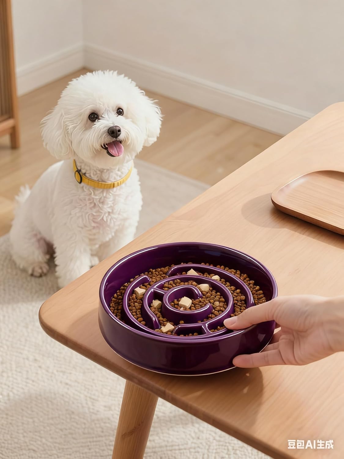 Ceramic Slow Feeder Dog Bowls with Anti-Slip, Slow Feeder & Non-Slip Design, Boredom and Anxiety Reducer, Suitable for All Breed Dogs and Cat (Ceramic-Purple)