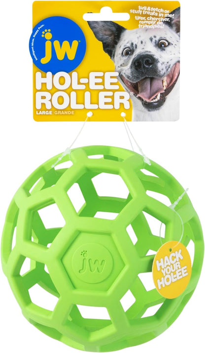 JW Pet Hol-ee Roller Dog Toy Puzzle Ball, Natural Rubber, Large (5.5 Inch Diameter), Colors May Vary