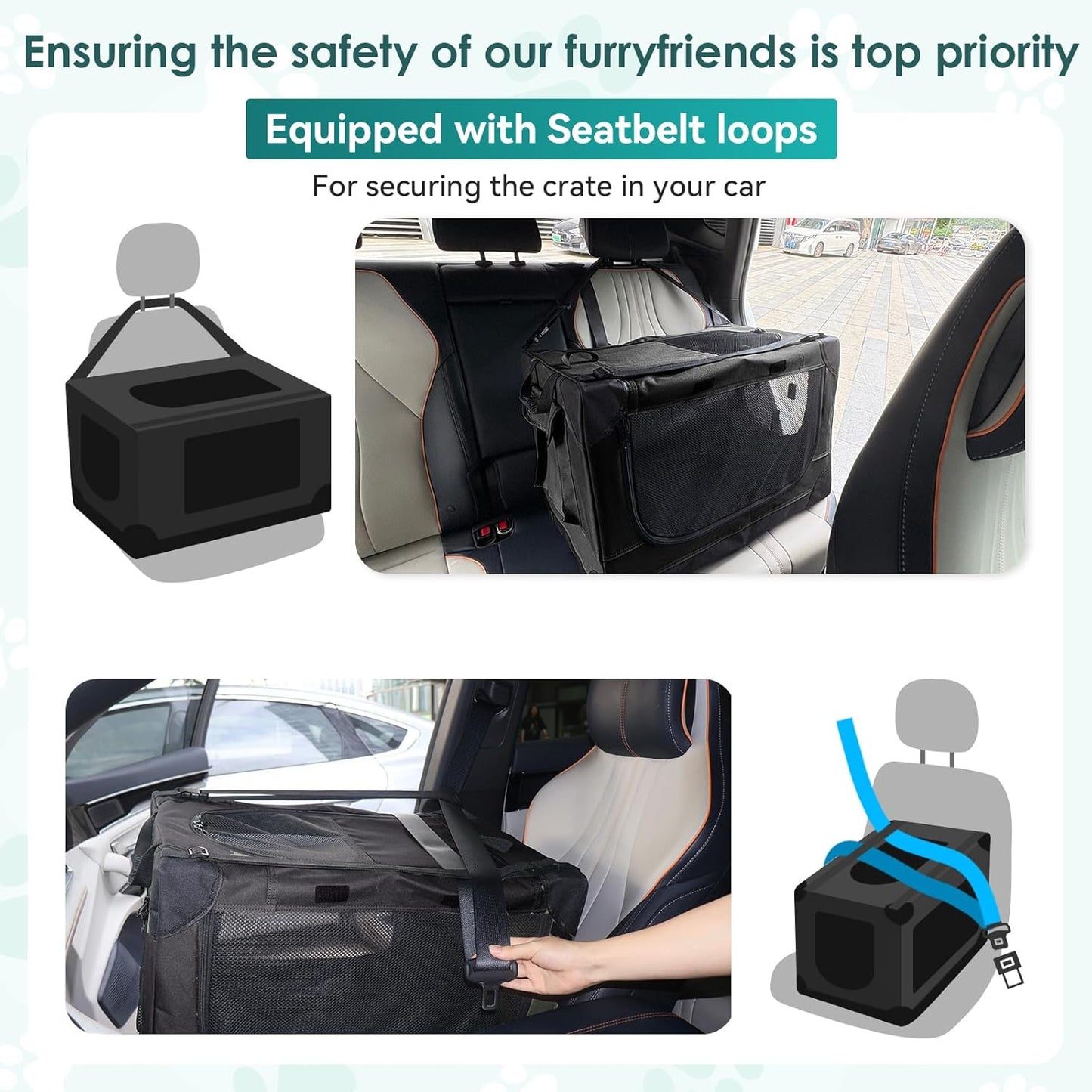 Soft Small Dog Crate - 24 inch Portable Travel Puppy Crate for Small Pets or 2 Cats, Collapsible Pet Carrier with 4 Mesh Doors, Car Kennel for Dogs with Handle for Indoor and Outdoor, Black