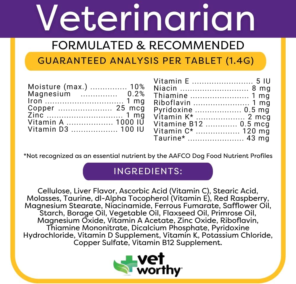 Vet Worthy Puppy MultiVitamins - Multivitamin for Puppies to Support Optimum Health & Overall Wellness - Dog Supplement with Iron,Magnesium,Zinc,Vitamin A,B Vitamins - Liver Flavor,60 Chewable Tablets