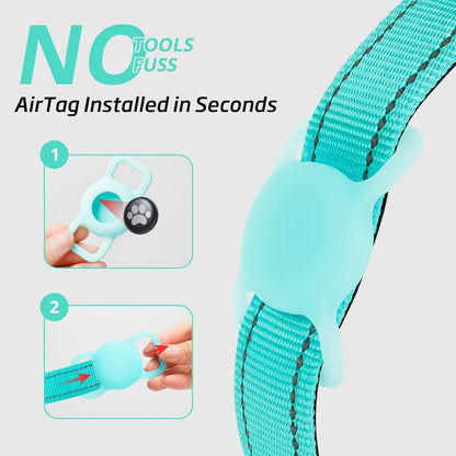 Airtag Dog Collar with Air Tag Holder, Adjustable Reflective Pet Collar with Soft Padding,Durable Nylon Collar for Tiny Small Medium Dogs, Easy Install Design (Turquoise Blue,S)