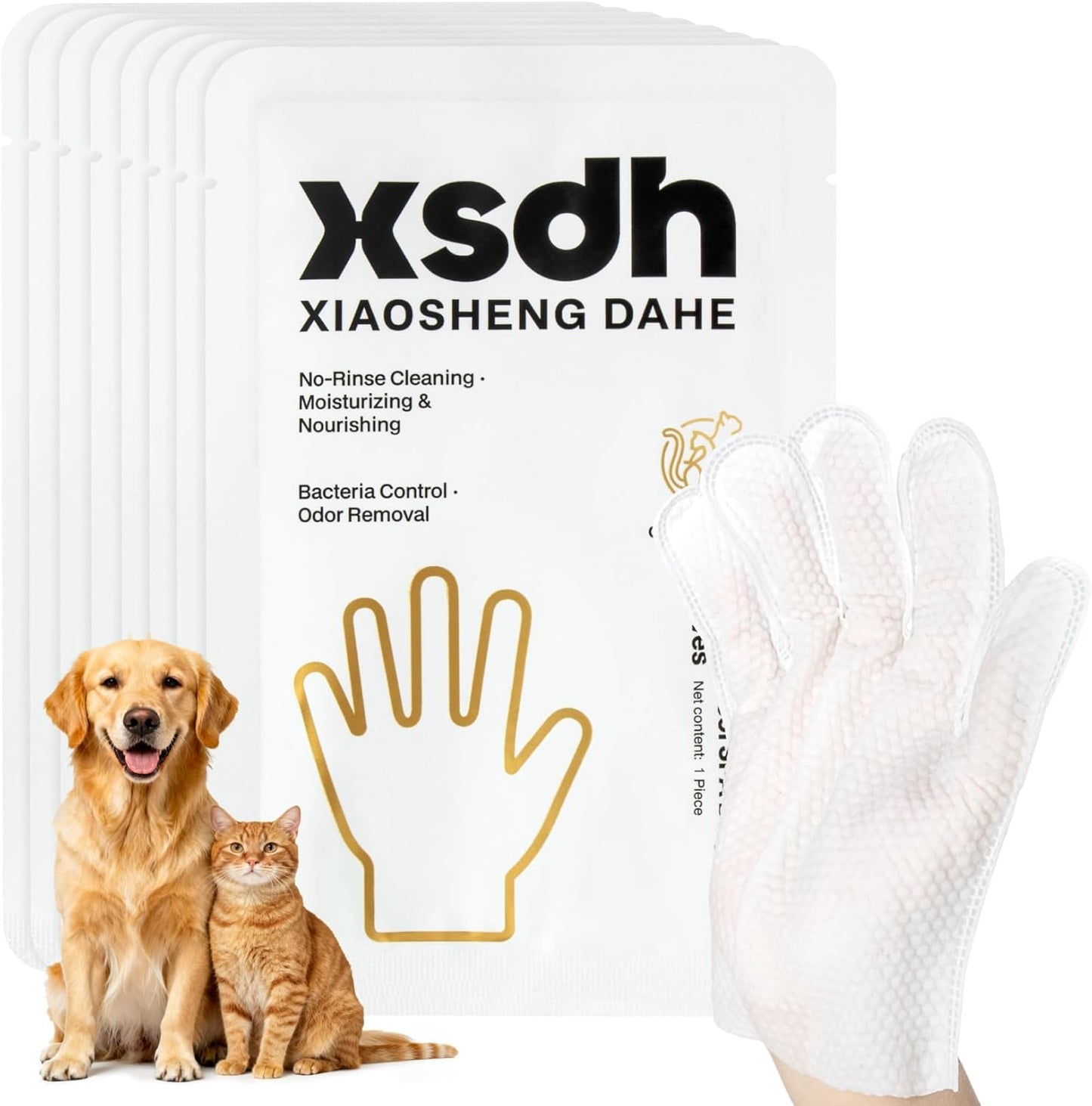 Pet Glove Wipes for Dogs - 8PCS Individual Pet Cleaning Gloves,Gentle Hydrating & Nourish Fur,Grooming Gloves for Dog & Cat Fur Horse Coat Care，Pet Bathing Wipes for Daily Care,Travel