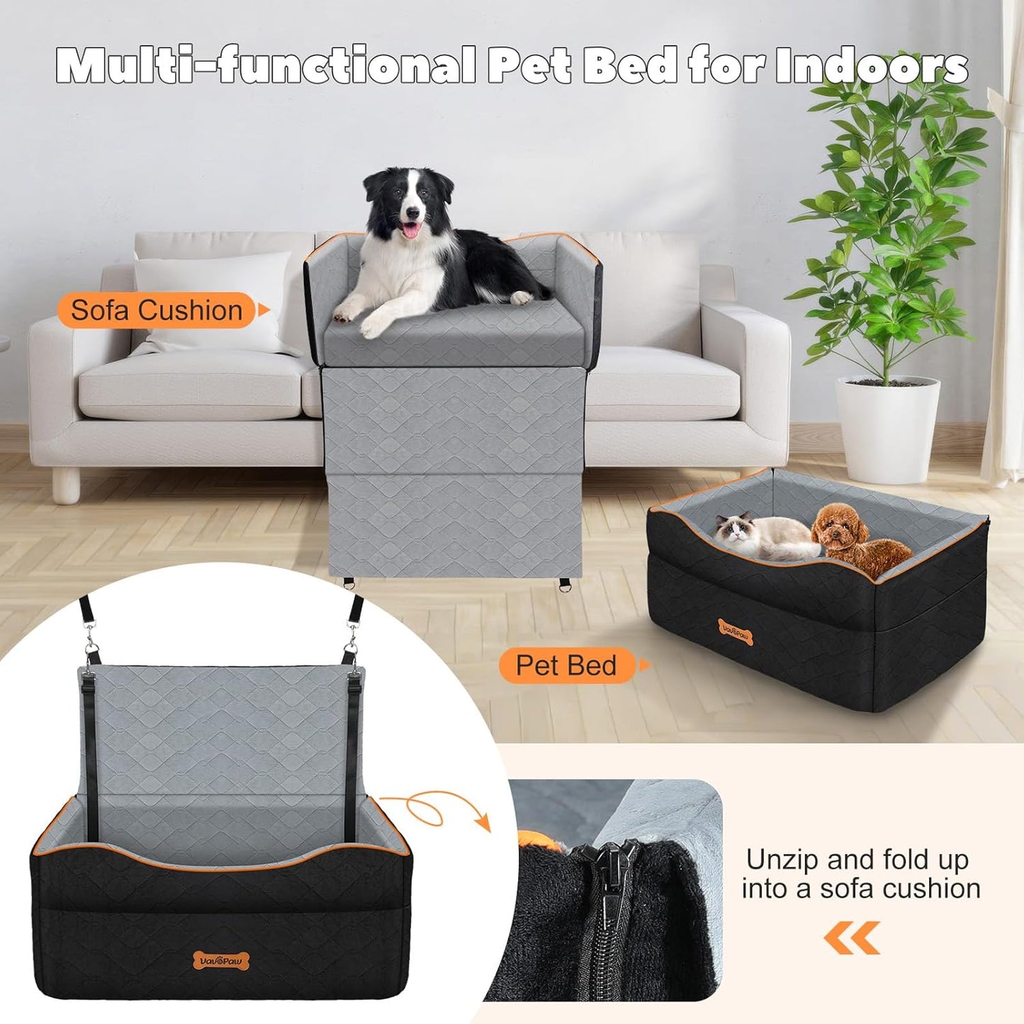 Dog Car Seat for Medium Dog, Dogs Booster Seat Under 50Lbs or 2 Small Dogs Washable, Pet Car Seats with 2 Safety Leashes, Pets Sofa Bed Cushion Add Thick Sponge, Pet Cars Carrier for Travel