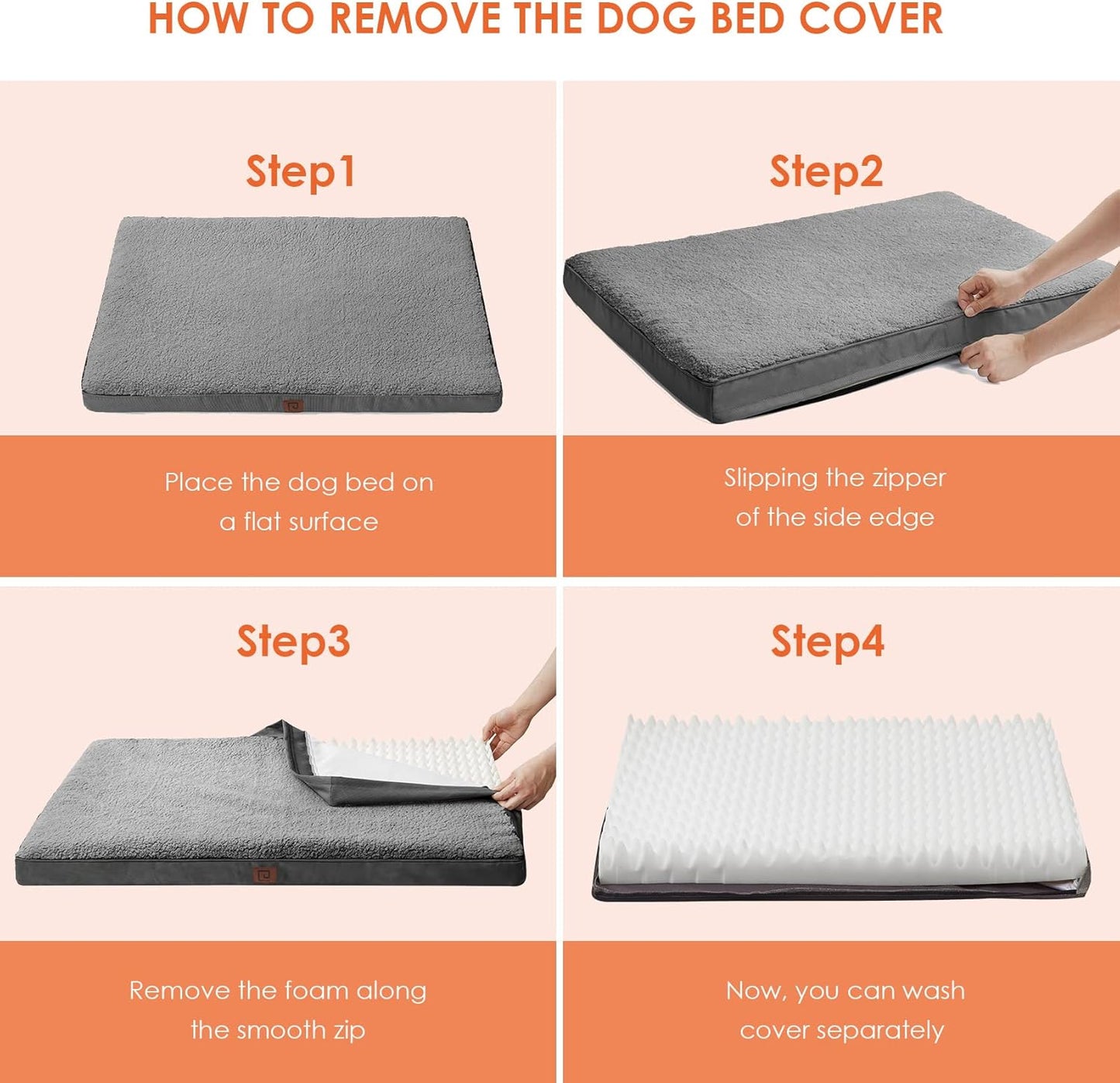 EHEYCIGA Orthopedic XL Dog Beds for Extra Large Dogs with Removable Washable Cover for Crate, Grey, 41x27