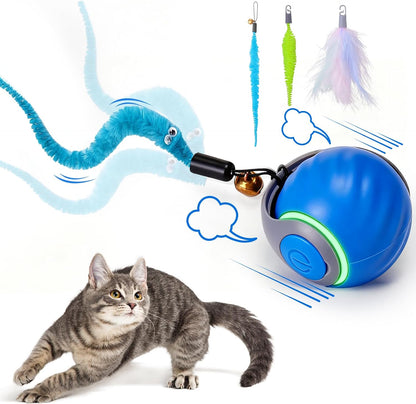 BABORUI Interactive Cat Toy Ball - Automatic Interactive Cat Toys for Indoor Cats with 3 Tails, 2 Speeds Rechargeable Cat Enrichment Toys for Small/Medium/Large Cats to Keep Them Busy(Blue)