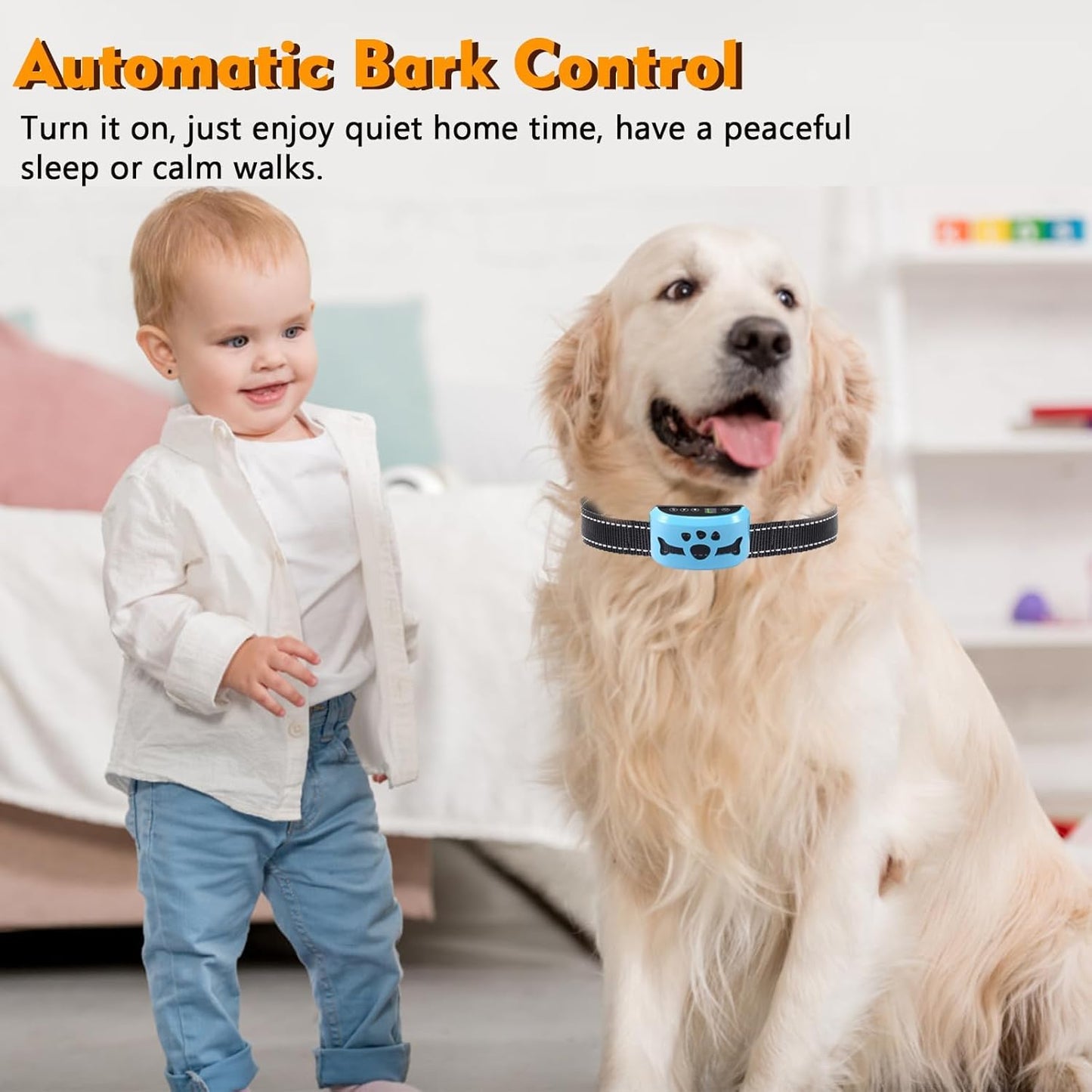 Dog Bark Collar, Anti Bark Collars for Large Medium Small Dogs with 7 Level Sensitivity Adjustable and 4 Stop Barking Modes, Rechargeable Bark Collar No Shock for Dogs with Beep Vibration Shock