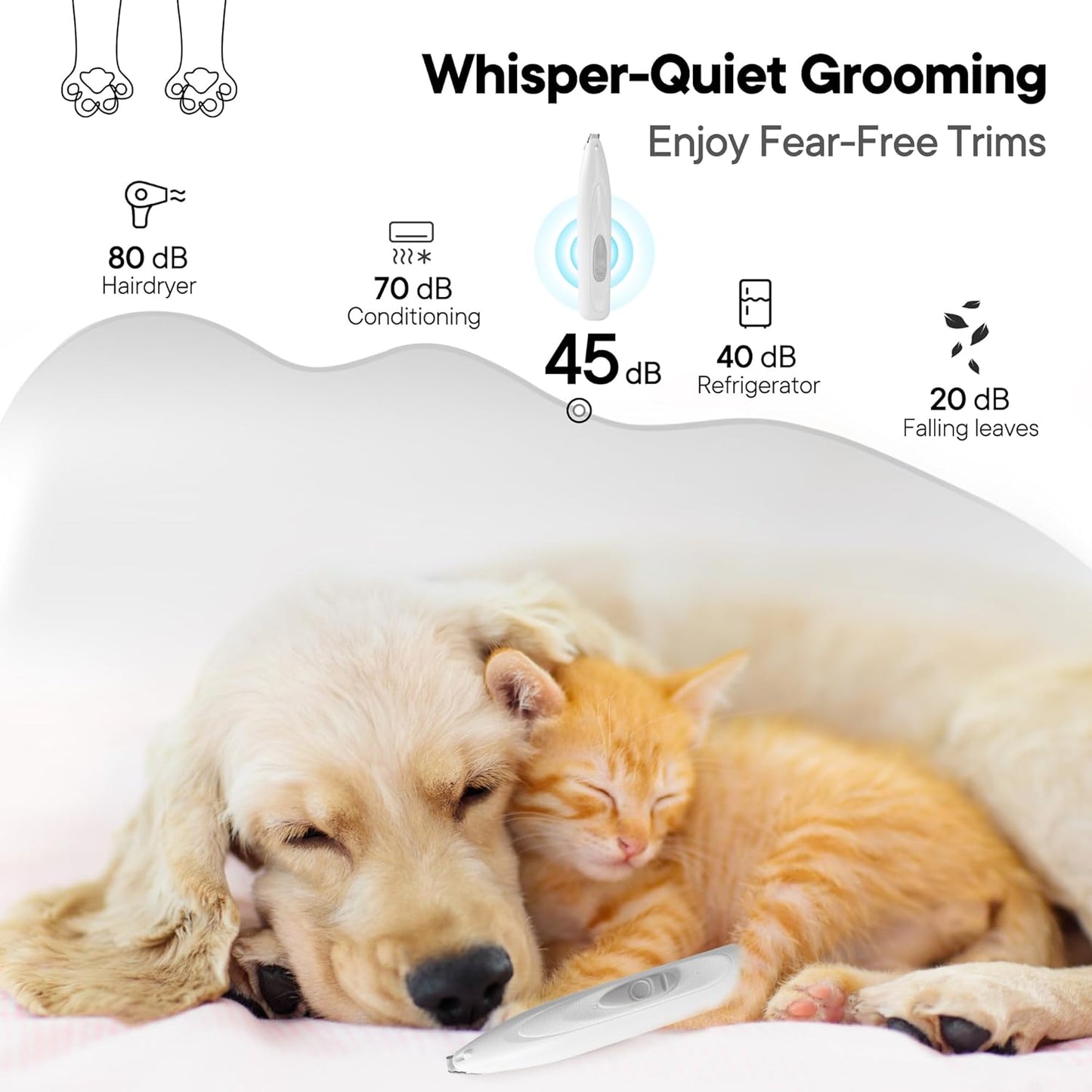 Dog Paw Trimmer with LED Light, Rechargeable Cordless Electric Grooming Clippers, Low Noise Pet Hair Shaver for Small Dogs Cats Trimming Around Paws, Eyes, Ears, Face, Rump