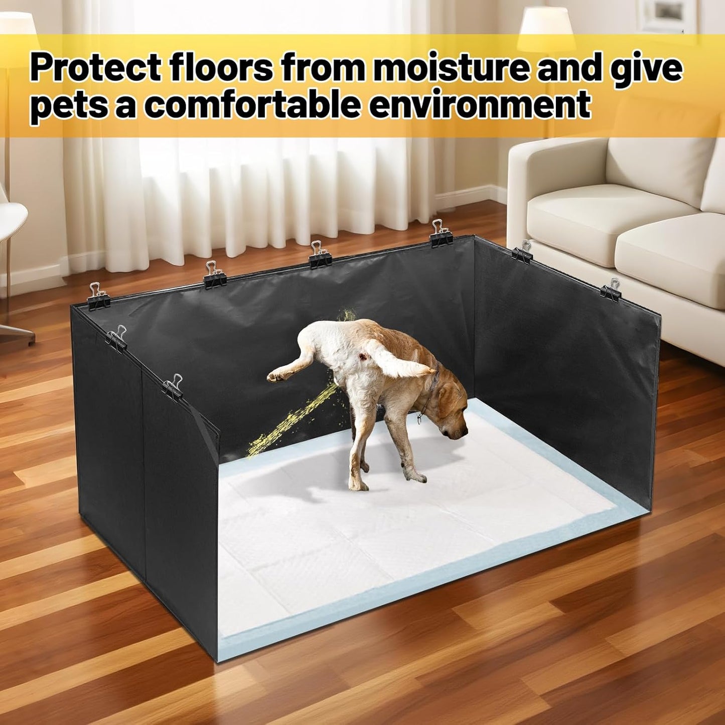 Dog Litter Box with Waterproof Liner, Foldable Dog Potty Tray Pee Pad Holder for Small Medium Dogs, Portable Indoor Toilet (35.4x23.6x15.7in)