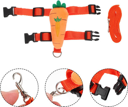 Cat Harness Leash Set with Cartoon Bunny Design, Wear-Resist Adjustable Kitten Harness and Outdoor Pulling Strap, Size S Carrot Pattern for Small Cats and Kittens