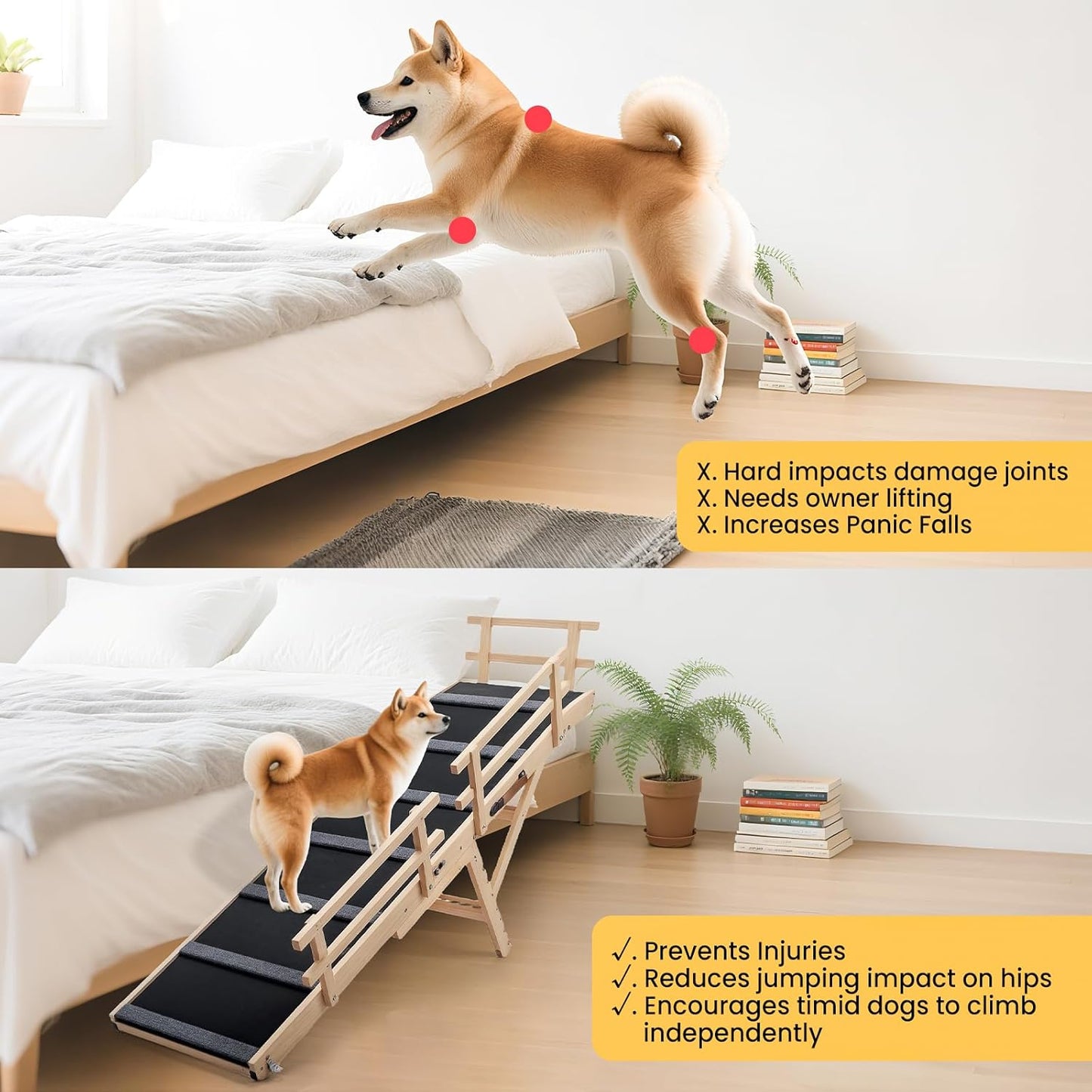 Dog Ramp for Bed – Adjustable 6-Level 24" to 30" Foldable Pet Ramp with Rubber Mat & Safety Side Rails, Ideal for Small, Medium, Large & Senior Dogs Up to 200 lbs