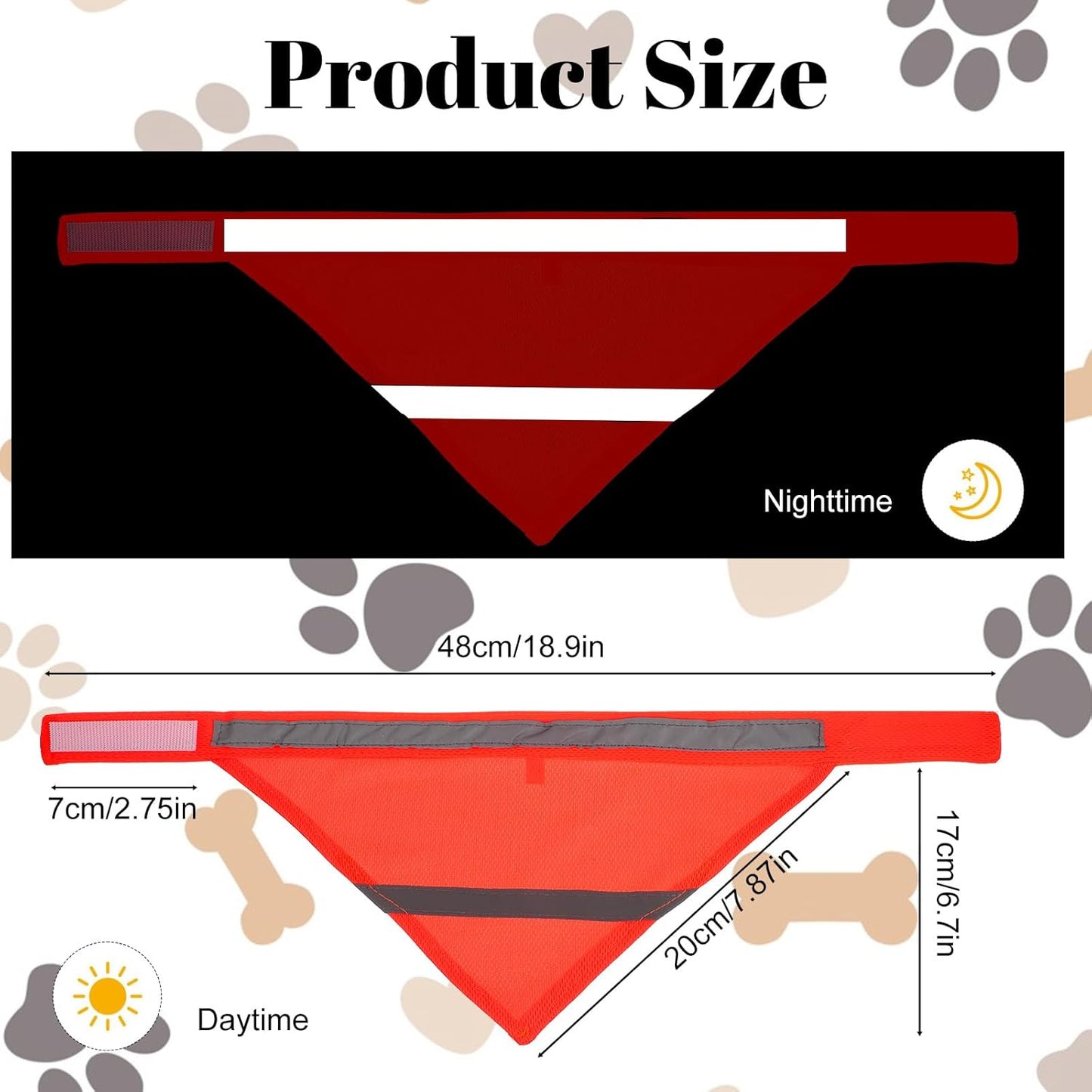 Dog Reflective Bandanas, 2 Pieces Orange Green High Visibility Bandana for Dogs Adjustable Triangle Bib Safety Reflective Dog Scarf for Small Medium Large Pets Dogs Cats Outdoor Walking Camping