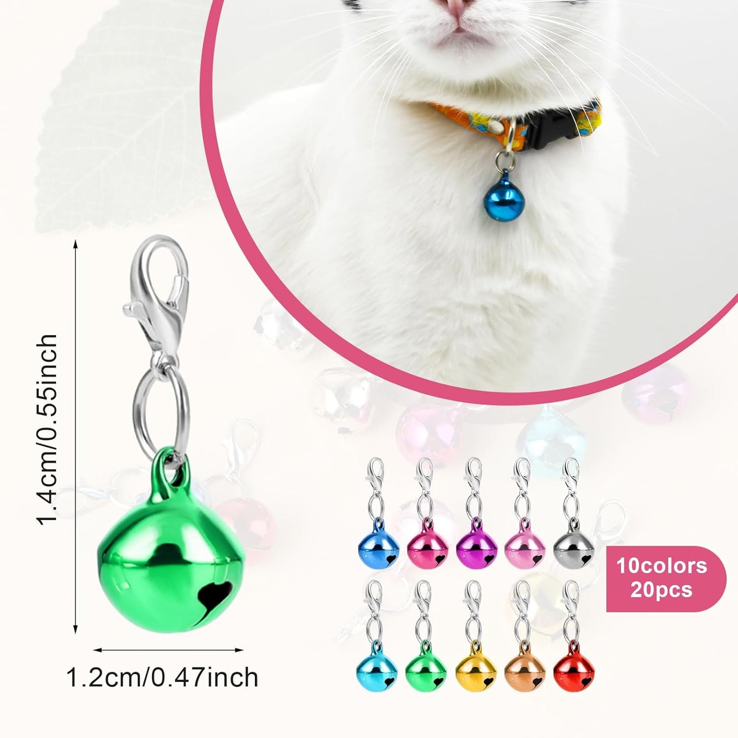 10 pcs Pet Bells for Dog Cat Collar, Metal Round Collar Charms Loud Crisp Sound with Clasps, Kitten Small Animal Pendant Accessories, Christmas Decoration Jingle Bell(Colourful)