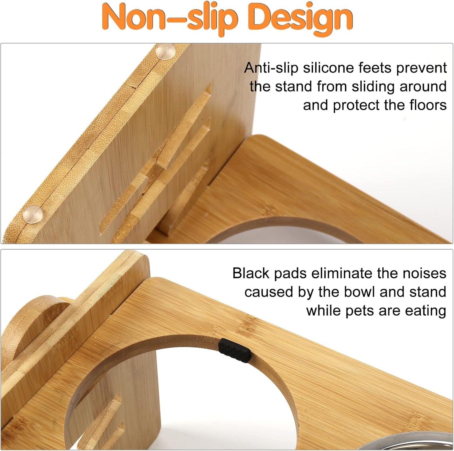 Elevated Dog Bowls, Adjustable Raised Tilted French Bulldog Food Water Bowl, Slanted Bamboo Pet Feeding Station with Stainless Steel Bowl for Small & Medium Dogs, Cat Kitten Flat Faced Puppy Feeder