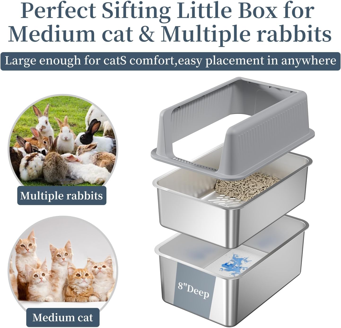 19.7''x13.8''x13.8'' Enclosed Stainless Steel Litter Box with Lid