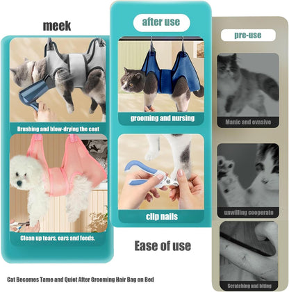Cat and Dog Grooming Hammock with Safety Belt for Nail Clipping、Grooming,Cat Bathing Bag for cat Nail Trimming,Cat Claw Care Bag, Dog Grooming Harness（XS,Be Sure to Check The Size Chart）