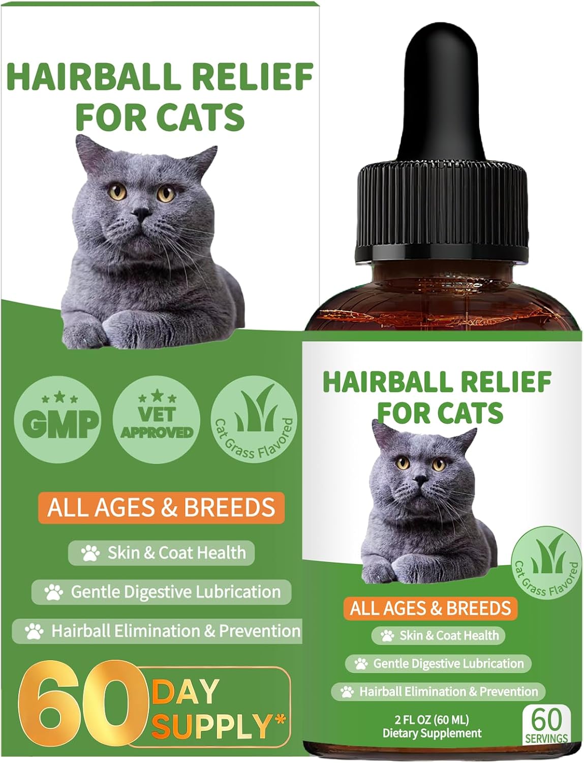 Hairball Treatment for Cats - Cat Hairball Remedy - Supports Skin & Coat, Digestion, Cat Furball Treatment, Helps Eliminate and Prevent Hairballs for Indoor Cats and Kittens(Cat Grass Flavor)