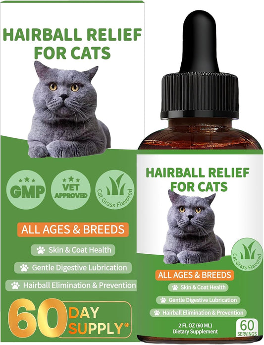 Hairball Treatment for Cats - Cat Hairball Remedy - Supports Skin & Coat, Digestion, Cat Furball Treatment, Helps Eliminate and Prevent Hairballs for Indoor Cats and Kittens(Cat Grass Flavor)