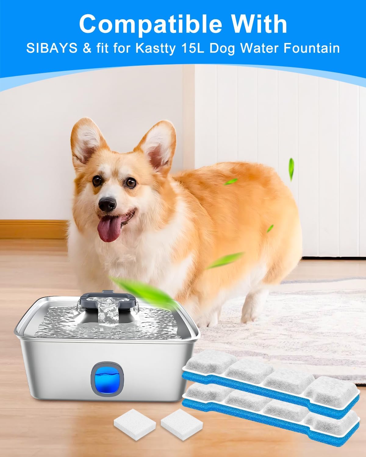 6 Set Pet Water Fountain Filter Replacement Kit Compatible with SIBAYS 15L/4Gal, Fit for Kastty Dog Water Fountain Stainless Steel, 6 Pre-Filter+6 Filters+6 Sponges