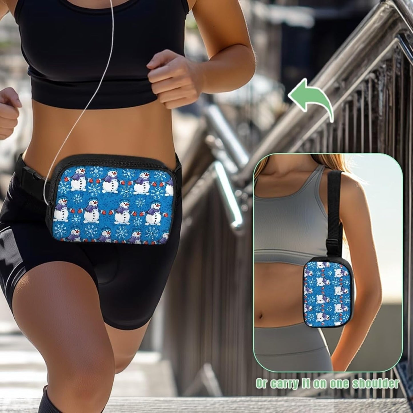 Christmas Snowman Print Dog Training Treat Pouch Hands-Free Dog Walking Bag Dogs Food Dispenser Portable Zipper Pet Training Pouch