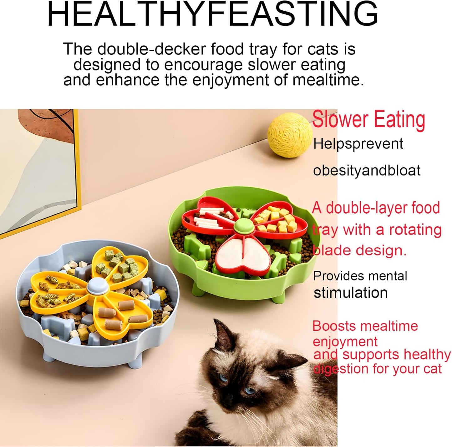 Elevated Slow Feeder Bowl for Cats and Dogs - Raised Puzzle Food Dish with Non-Slip Stand, Anti-Choke Maze Design for Fast Eaters, Indoor Pets - Improves Digestion for Kittens, Puppies (Blue)