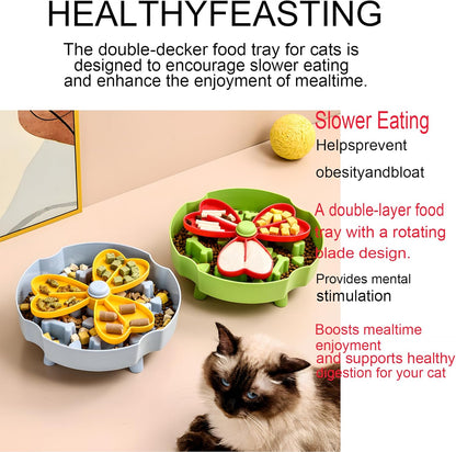 Elevated Slow Feeder Bowl for Cats and Dogs - Raised Puzzle Food Dish with Non-Slip Stand, Anti-Choke Maze Design for Fast Eaters, Indoor Pets - Improves Digestion for Kittens, Puppies (Blue)