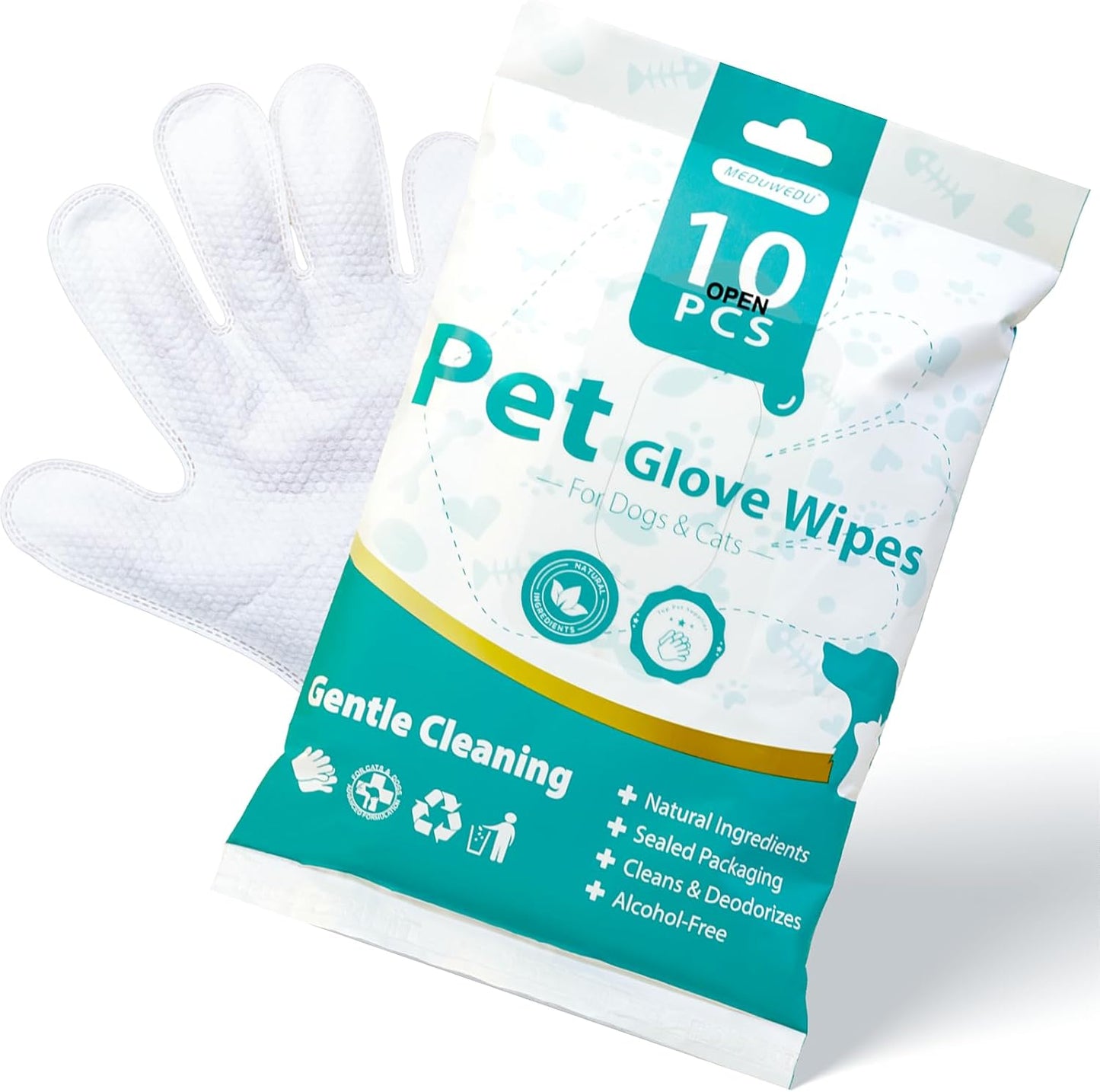 No-Rinse Pet Glove Wipes 10 Count + [2-Pack] Dog Paw Balm 30g | Pet Grooming Bundle