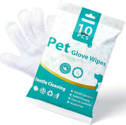 No-Rinse Pet Glove Wipes 10 Count + [2-Pack] Dog Paw Balm 30g | Pet Grooming Bundle