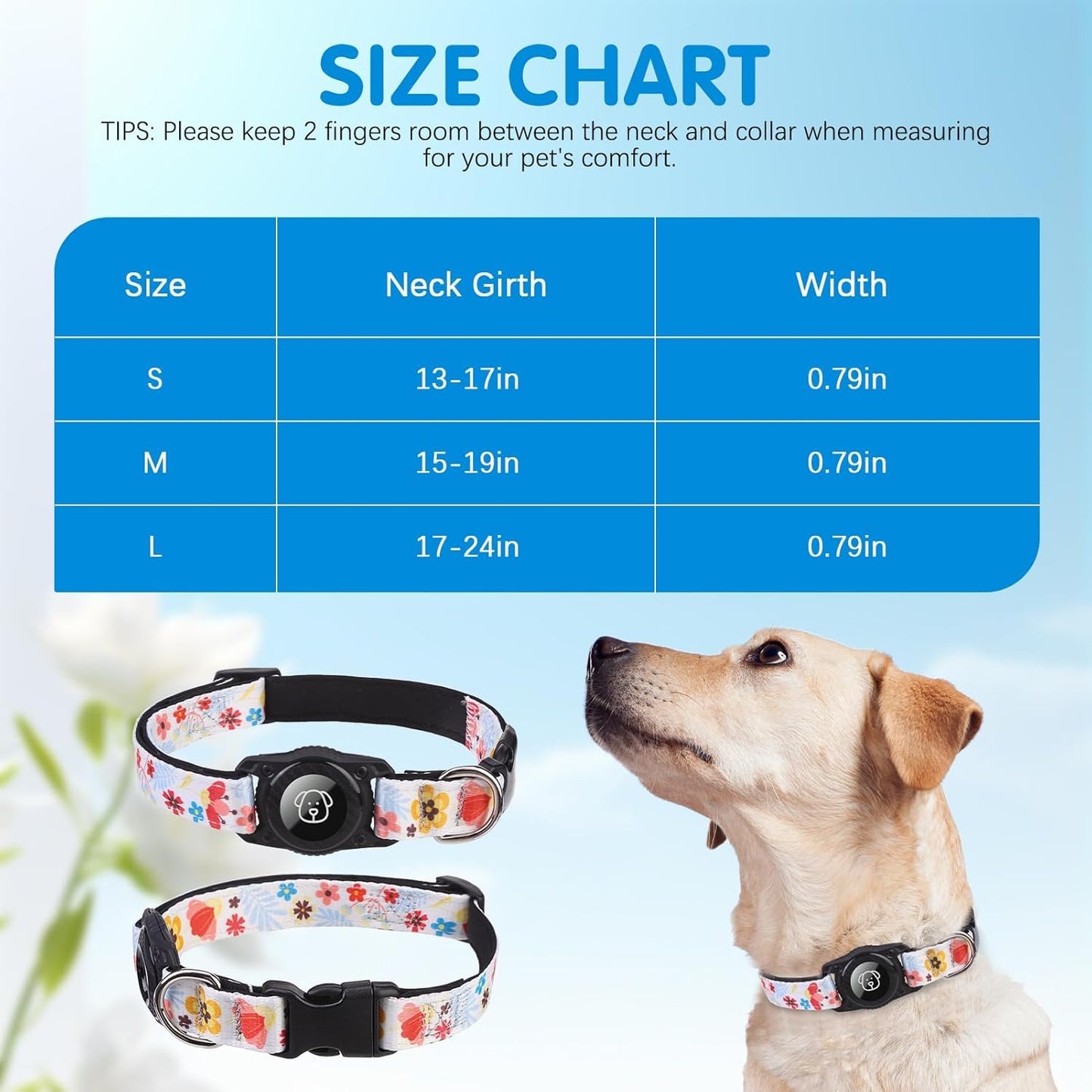 BINGPET AirTag Dog Collar,IP68 Waterproof Airtag Holder,Ultra-Durable Cute Flower Dog Collar with Padded for Tracker,Adjustable Heavy Duty Dog Collar for Small Medium Large Dogs(M(15"-19"),White)
