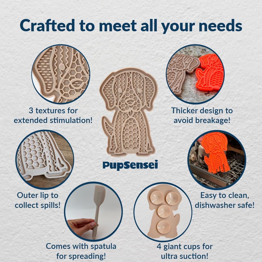 Ultra Suction Multi-Surface Lick Mat for Dogs, Stress Relief, Slow Feeding, Desensitization Training, Salmon & Taupe
