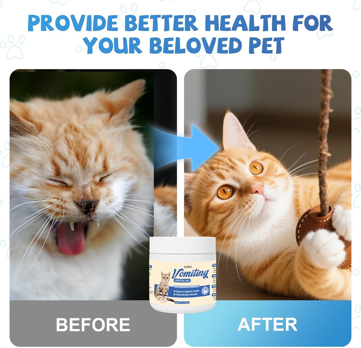 Cat Vomit Remedy, Vomiting Supplement for Cat, Furball Treatment for Cats, Probiotic for Cats Helps Soothes Sensitive Stomachs and Supports Digestive Comfort,142g (5 oz)