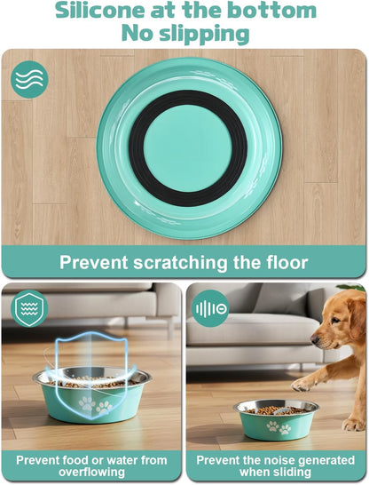 Premium Stainless Steel Dog Bowls,50OZ Large Capacity,Set of 2,Including Slow Food Bowl and Water Bowl,Suitable for Large and Medium-Sized Dogs,Green,Orange and Black