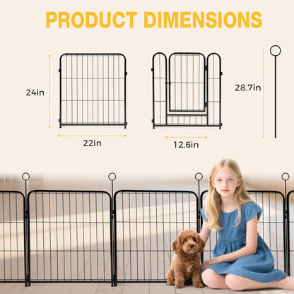 Lekesky Dog Play Pen for Indoors, 8 Panels 24 ’’ H Dog Pens Indoor with Bottom Pad, Heavy Metal Duty Foldable Pet Puppy Exercise Fence Crate Kennel, Pet Fence for Medium/Small Dogs (Black)