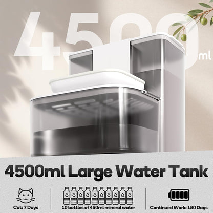 Cat Water Fountain with Heating, 4.5L Automatic Water Dispenser for Cats, Ceramic Bowl, No Filters, Wastewater Separation, Wireless Water Dispenser for Cats and Small Dogs