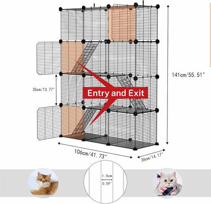 Cat Cage Indoor, Big Wire Cat Cage Kennels Enclosures DIY Playpen Crates, Pet Pen C&C Cage for Multiple Cats Kittens Rabbits Bunny Ferrets Chinchilla and Small Animals