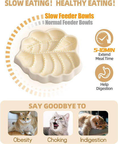 Slow Feeder Dog Bowl, 0.44 Cups Ceramic Dog Food Dish for Fast Eaters Small Breed, Puzzle Bowl for Small Dogs and Cats(Yellow)