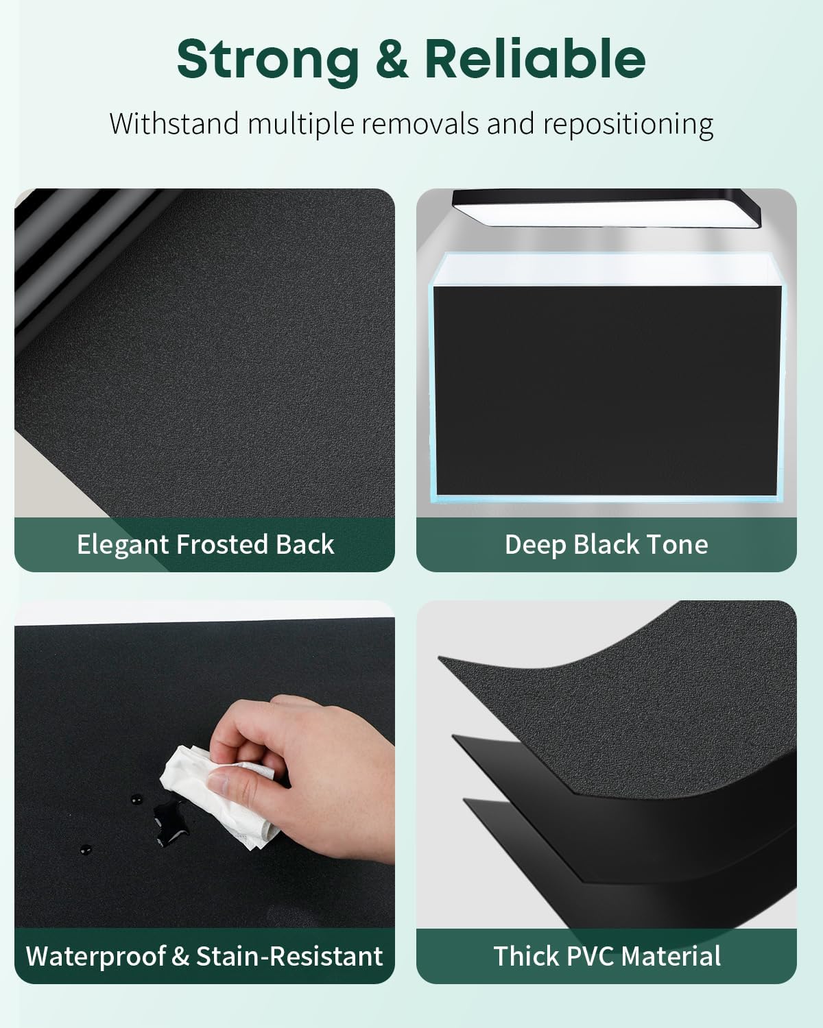 Pawfly Black Aquarium Background, 40" x 12", Static Cling Fish Tank Background Wallpaper, PVC Fish Tank Backdrop, Easy to Install Aquarium Decor Background