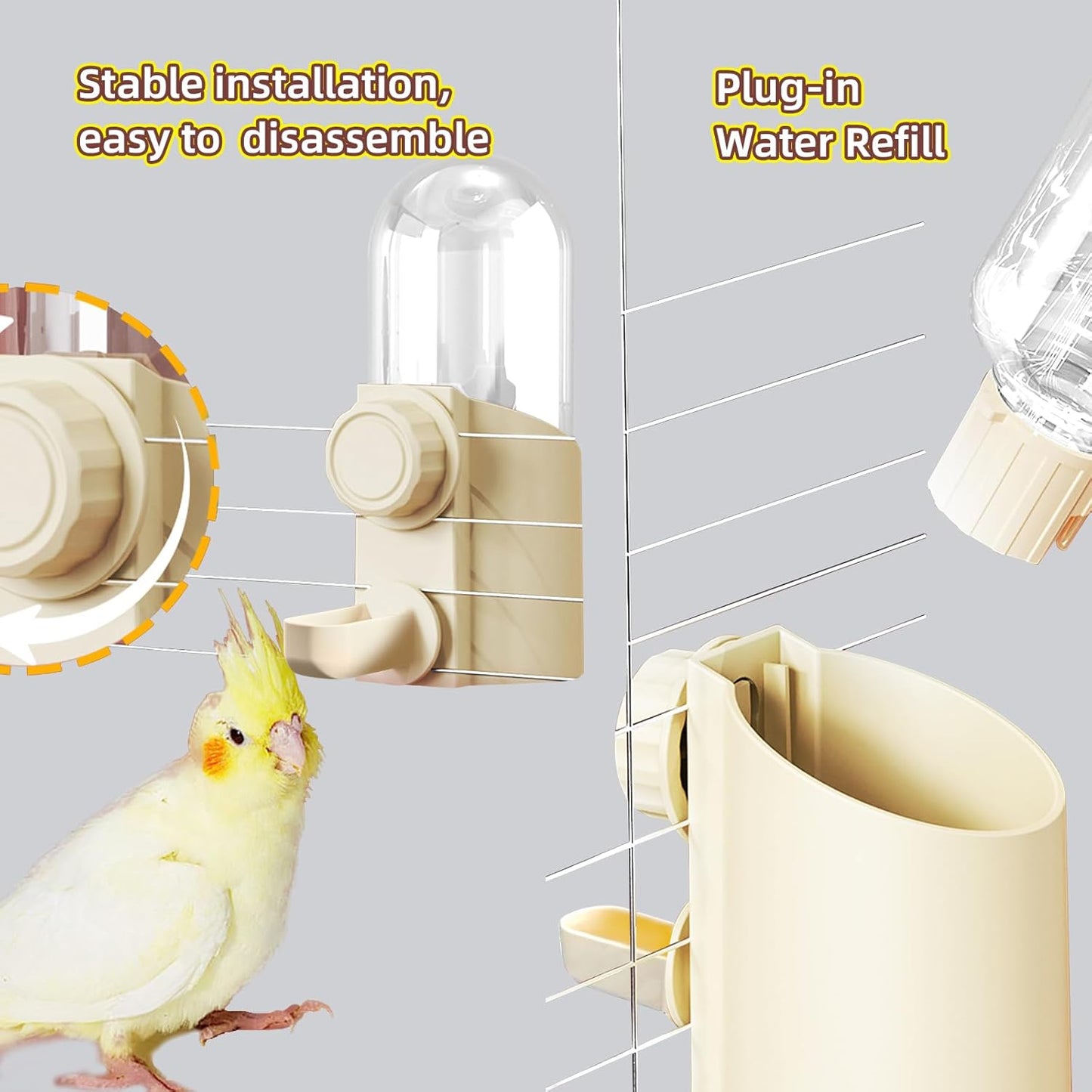 Automatic Hanging Bird Water Bottle - No Drip Cage Mounted Waters Feeder for Parakeets, Cockatiels, Budgies, Lovebirds, Finches, Canaries, Parrots (Bird Cage Accessories Travel Essential)