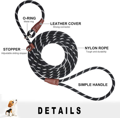 7FT Slip Lead Dog Leash for Small Dogs + 6FT Thick Slip Lead with Padded Handle