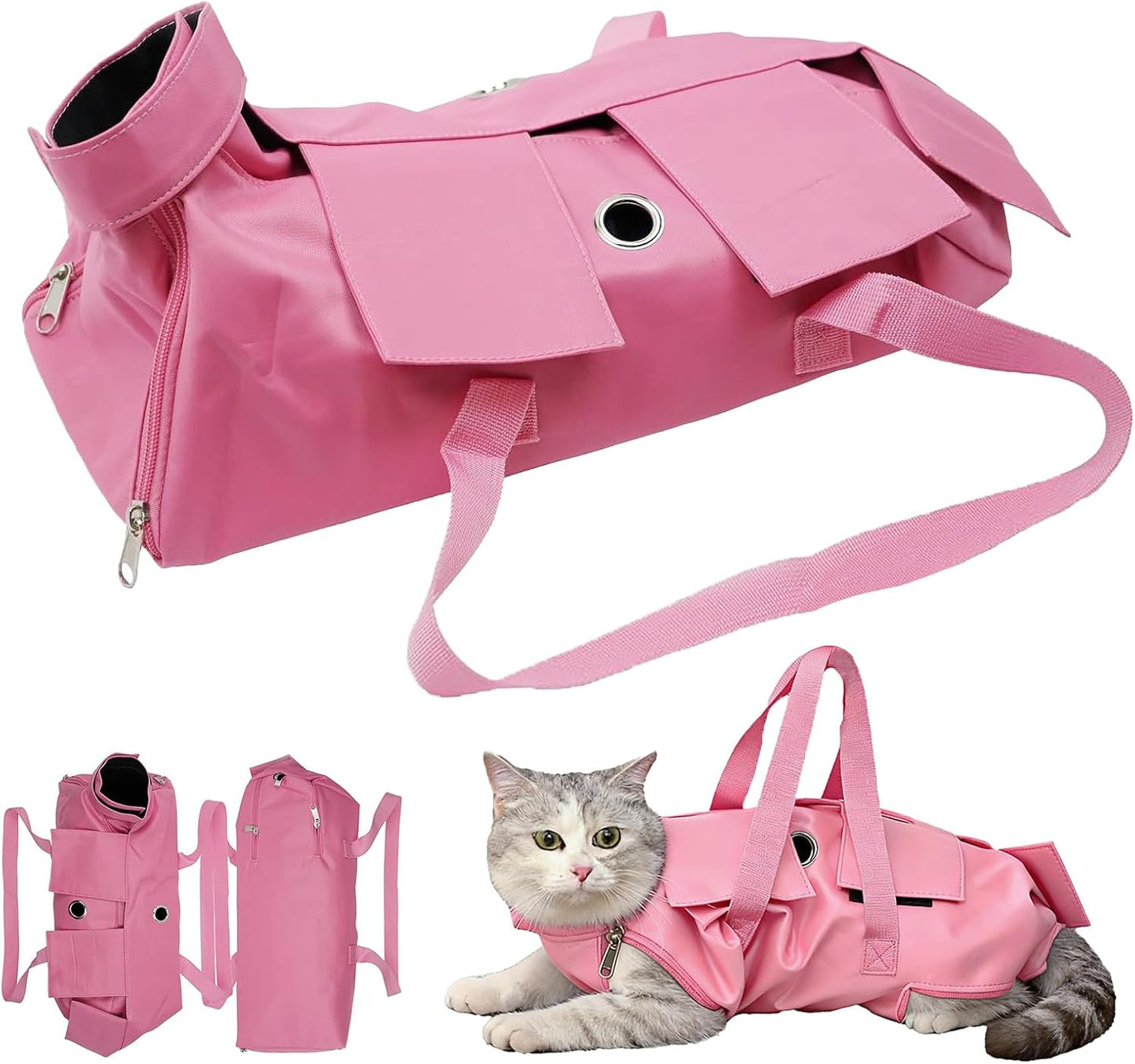 Waterproof Cat Grooming Restraint Bag - Anti-Scratching for Claw Care & Nail Trimming, Ideal for Cat Medical Examination (Pink, S)